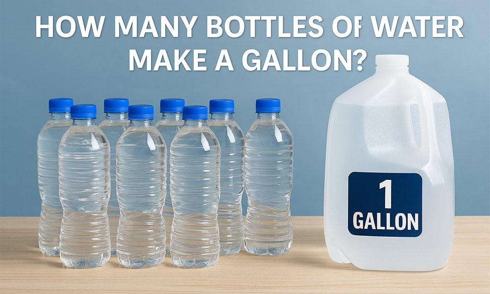 Guía visual de cuántas botellas de agua de 500 ml equivalen a un galón — comparación con un recipiente de 1 galón